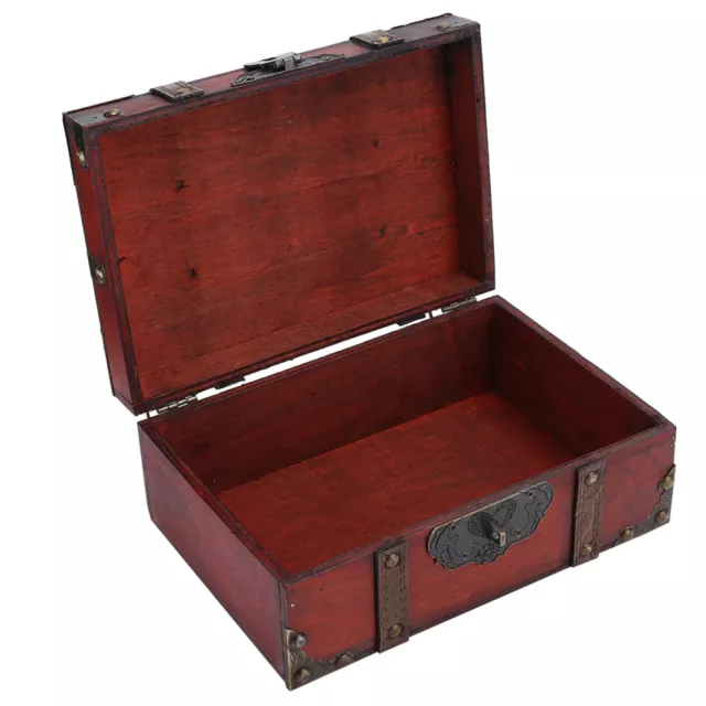 Vintage Wooden Storage Box Decorative Treasure Jewelry Chest With Lock ABE