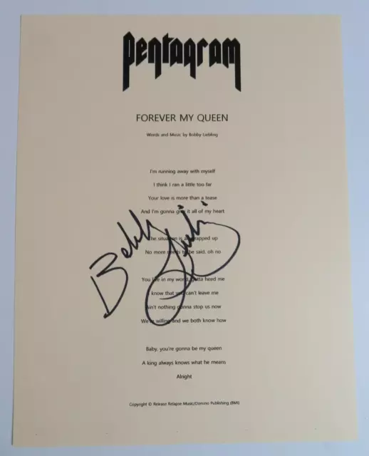 Bobby Liebling PENTAGRAM Signed Auto "Forever My Queen" Lyric Sheet Music JSA