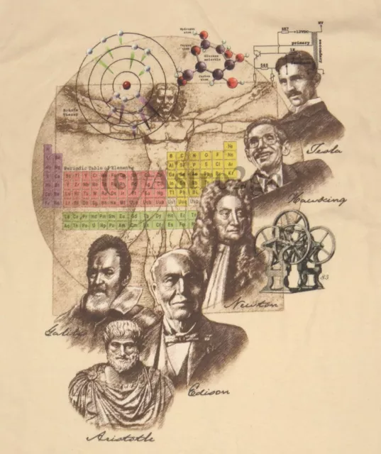 MEN OF SCIENCE-Aristotle Galileo Newton Edison Tesla Hawking T Shirt NEW! L ,XL