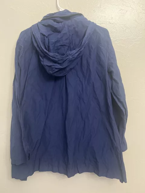 Eileen Fisher Hooded Rain Jacket M Womens Blue Full Zip Outdoors Organic Cotton 2