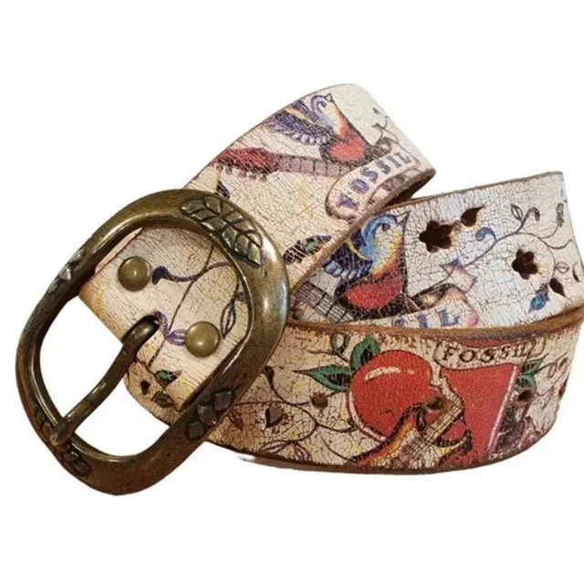 Fossil Americana Tattoo Art Sparrow Guitar Leather Belt