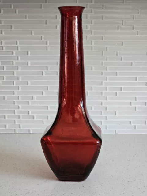 MCM VINTAGE RIIHIMAKI RIIHIMAEN LASI STYLE 1960's Red Glass VASE 16 X 6 Inches