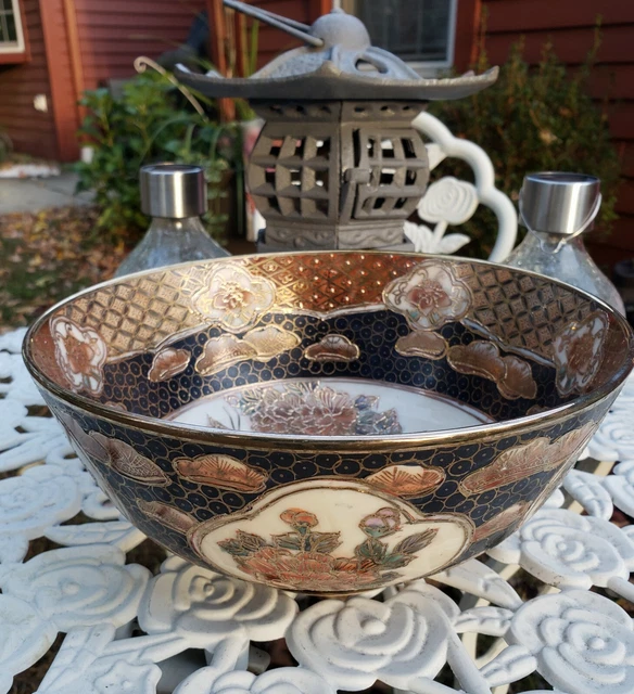 Vintage Hand Painted Chinese Macau Imari Porcelain Large Bowl Blue Gold Gilding