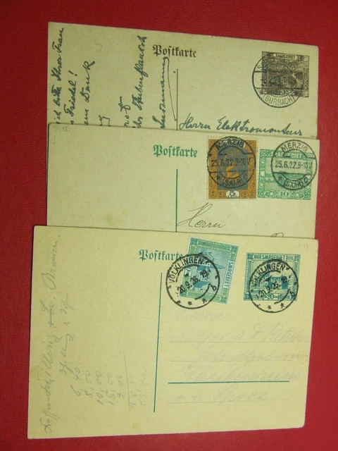 3 x Ganzsache, Saargebiet Briefmarke ab 1921