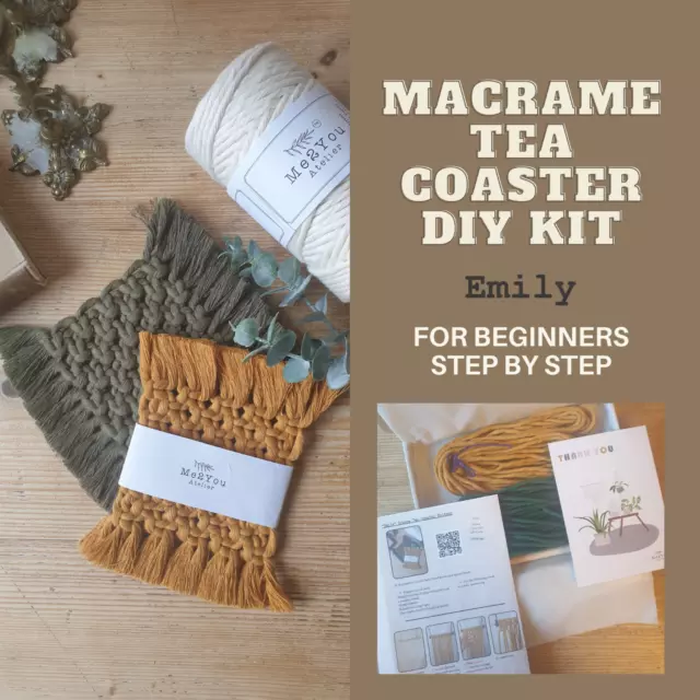 EASY Macrame Tea Coasters DIY KIT for beginners w/ written instruction Craft kit