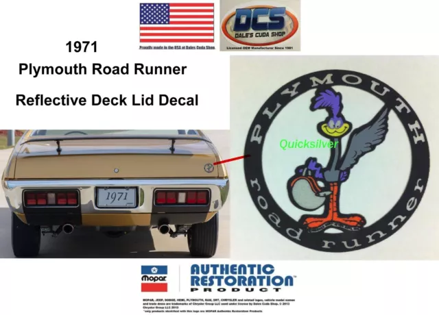 1971 Plymouth Road Runner Reflective Deck Lid Decal 3570028 New MoPar