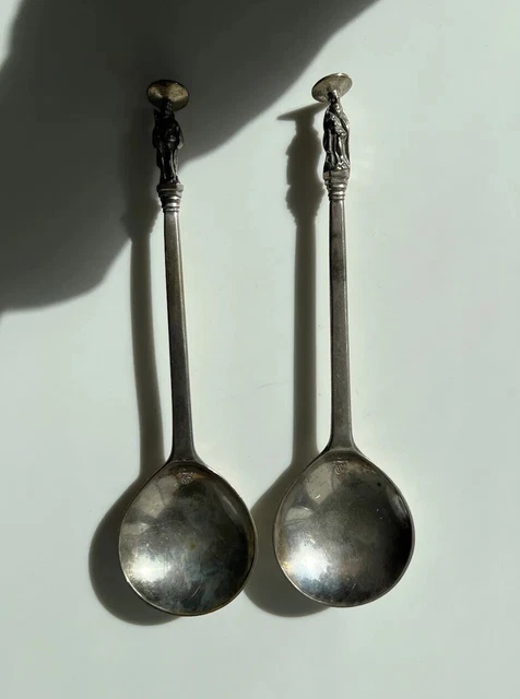 Antique Silver Apostle Spoons 1800s Victorian Silver Decorated Seal Top Spoons