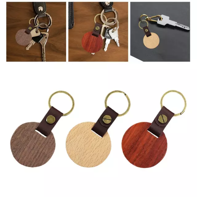 Porte-clés en bois créatif pour clé de voiture, pendentif rond pour