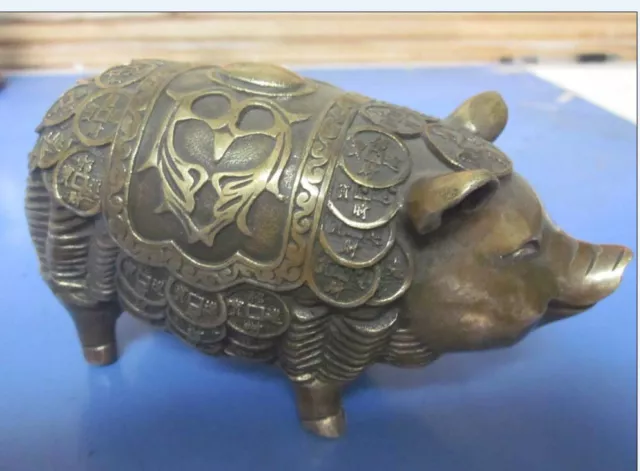 Collectable Chinese Handwork Old Copper Money Coin Pig Statue