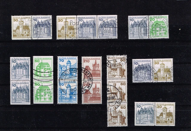 Briefmarken BRD Burgen + Schlösser 1977-1982 Lot auf Steckkarte