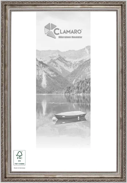 CLAMARO 'VIKTOR' Bilderrahmen Antik Massivholz | Grau Silber | Shabby