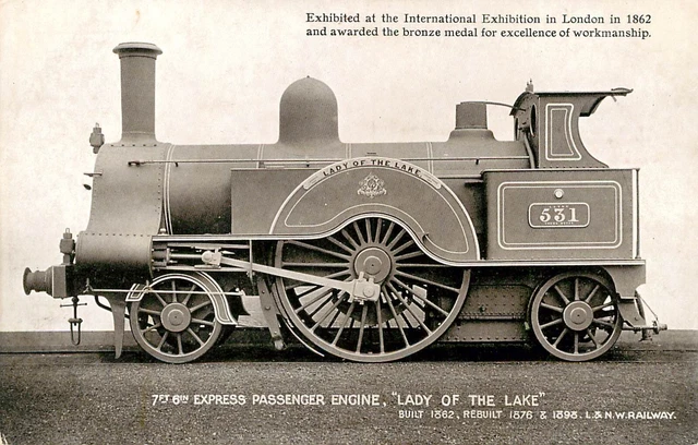 Lnwr Problem Class Color LNWR LOCO 531 Lady Of The Lake Express Passenger Engine - Postcard £2. ...