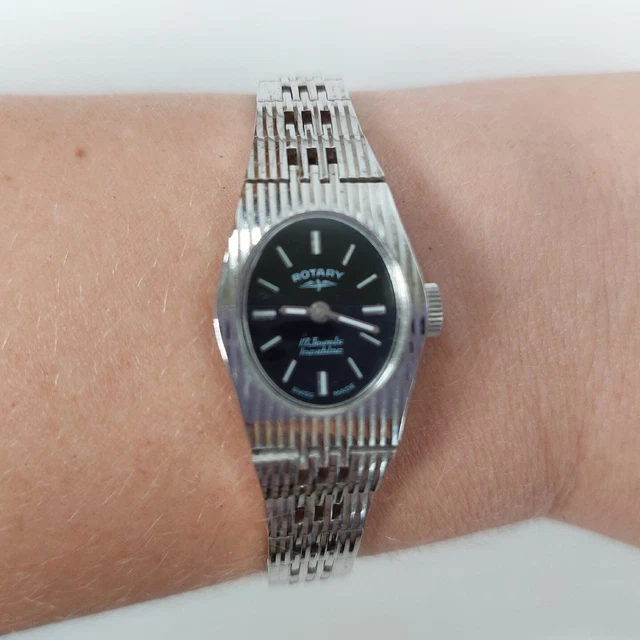 ROTARY LADIES WATCH Hand Wind 17 Jewels Incabloc Swiss Made Silver Tone