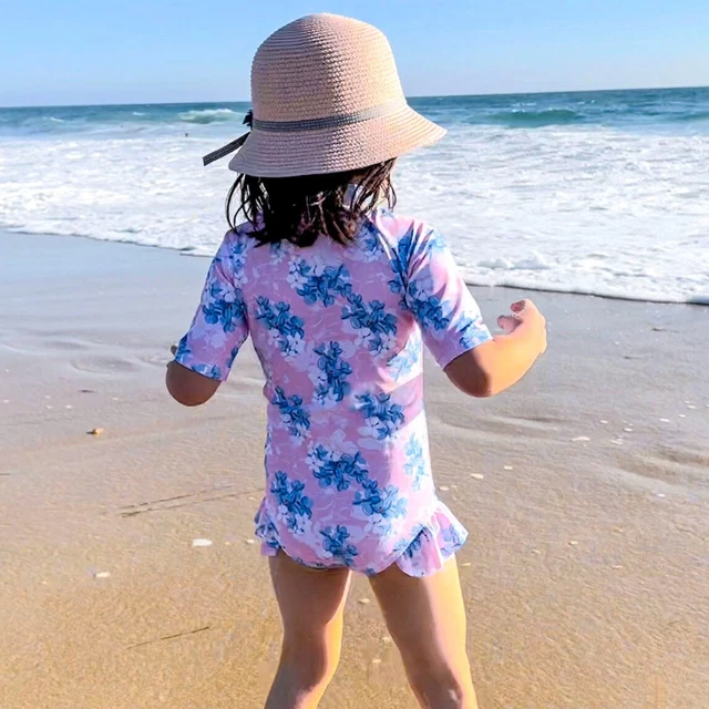GIRLS' ONE PIECE Swimsuit Short sleeve UPF 50+ Rash Guard Front Zipper
