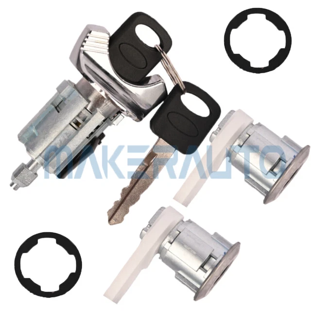 Set Of Ignition Key Switch Door Lock Cylinder & 2 Chrome Tumber Two Key For Ford