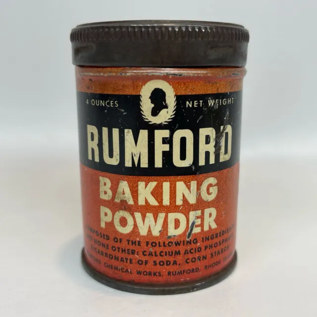 Vintage Rumford Baking Powder Tin Can 4 Oz  Advertisement Rhode Island 3" Tall