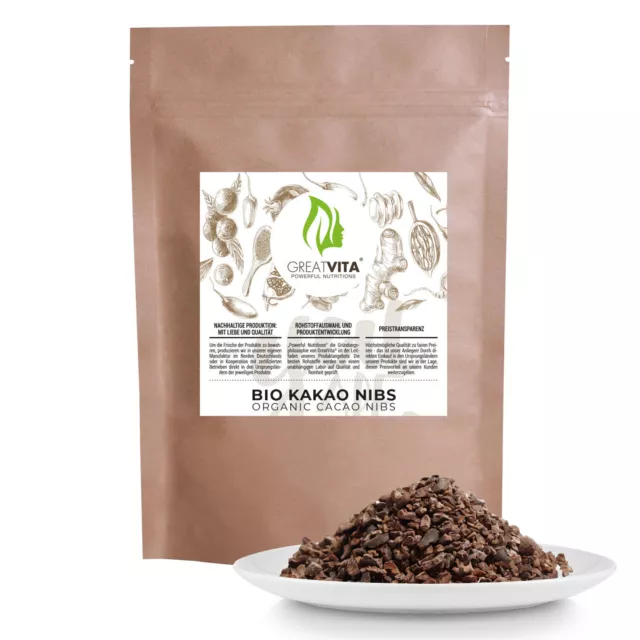 GreatVita Bio Kakaonibs 800g, rohe Kakao Nibs Kakaobruch ideal als Topping