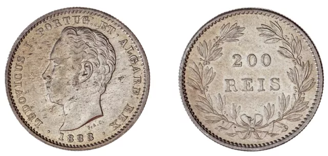 200 Silver Reis / 200 Reis Plata. Luis I. Portugal 1888. Xf / Ebc.