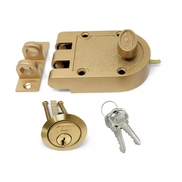 Dead Bolt Lock Home High Security Jimmy Proof Bronze Metal Flat Strike 2 Keys