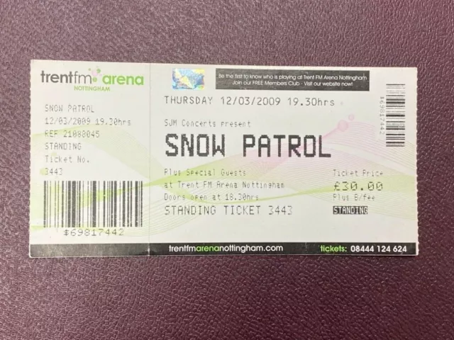 Snow Patrol -  Complete  Ticket  - 12- 03 -2009  Nottingham - Vgc