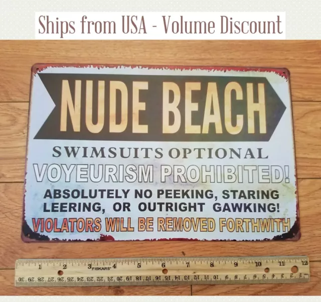 Nude Beach Sign Funny Pool Sign Funny House Sign Nude Sign Metal Nude Beach Tin