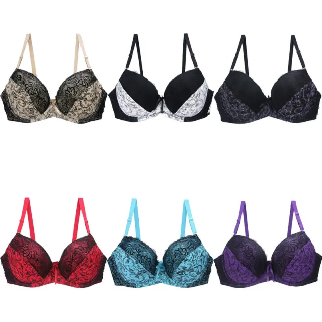 Womens Push Up Padded Bra Sexy Lace Support Plunge Underwired Bras Plus Size