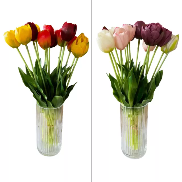 15 künstliche Tulpen in einer Glasvase - Real touch, wie echt - Blumen, Pflanzen