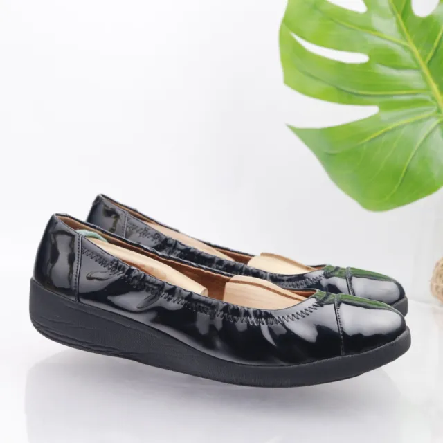 Fitflop Women's F-Pop Ballet Flat Size 9 Slip On Toning Ballet Shoe Black Patent