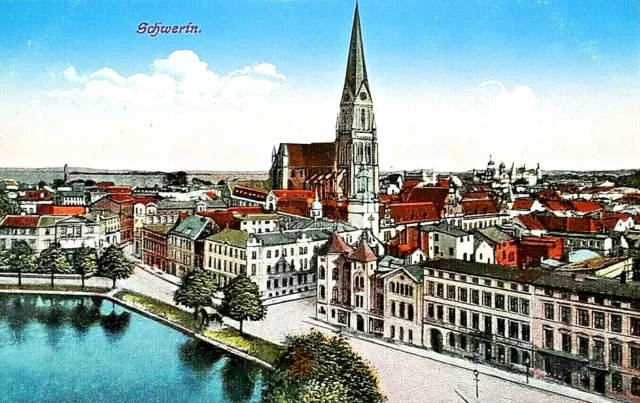 Historische Ansichtskarte, Schwerin, Stadtansicht, um 1900, blanko, Rarität