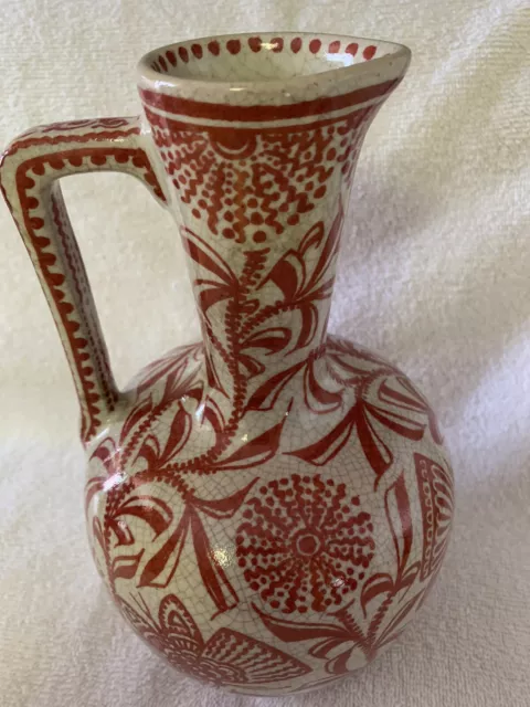 Vintage Porcelain Dutch Delft Red Crackle Glaze Pottery Vase / Pitcher