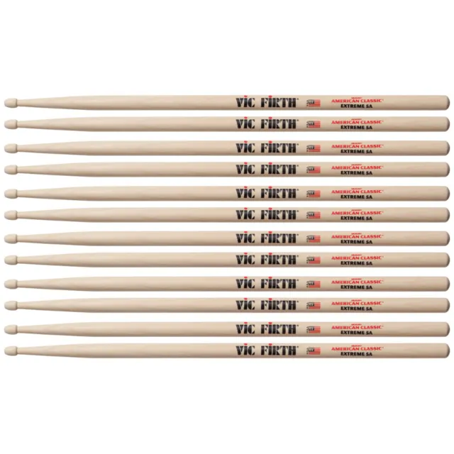 6 pares de baquetas Vic Firth X5A punta de madera clásico americano nogal extremo 5A