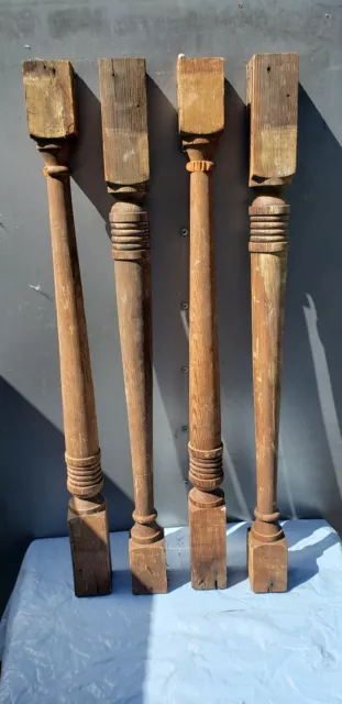 4 Antique Wooden Spindles Bannister Stair Posts Architectural Salvage Victorian