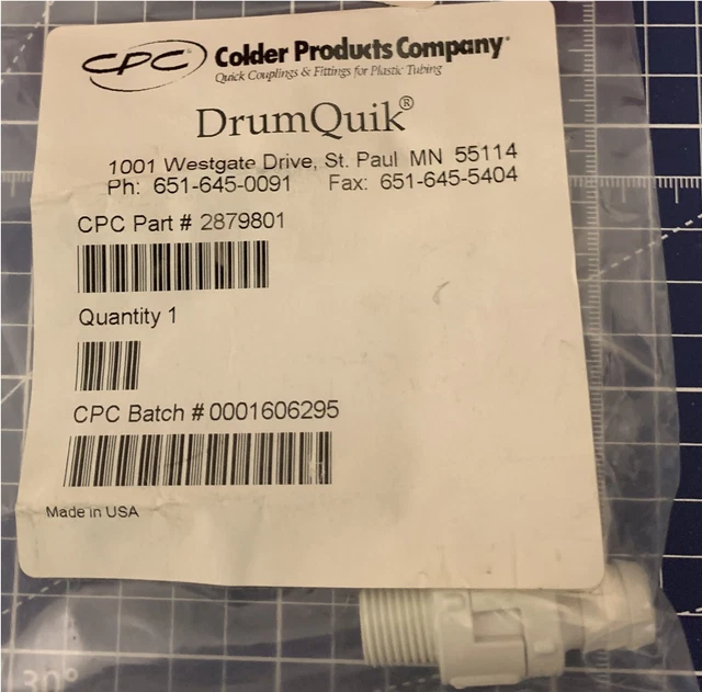Colder DrumQuik 2879801 Vent Check Valve 1/2 Hose Barb x 1/4 MNPT Viton O-Ring