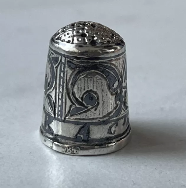 Antique Russian Silver 84 Thimble, Caucasus Niello