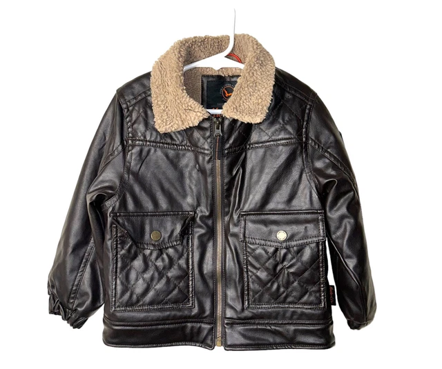 Hawke & Company Brown Faux Leather Fir Lined Bomber Style Jacket Size Kids 4