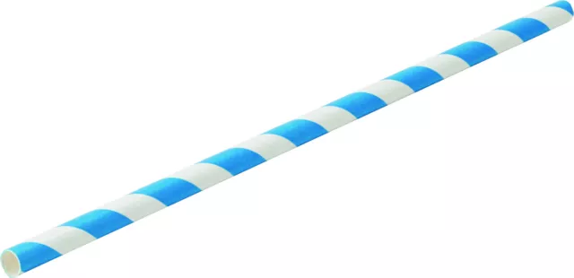 24 X Paper Blue Stripe Straw Biodegradable Straws For Cocktails Drinks 8" (20Cm)