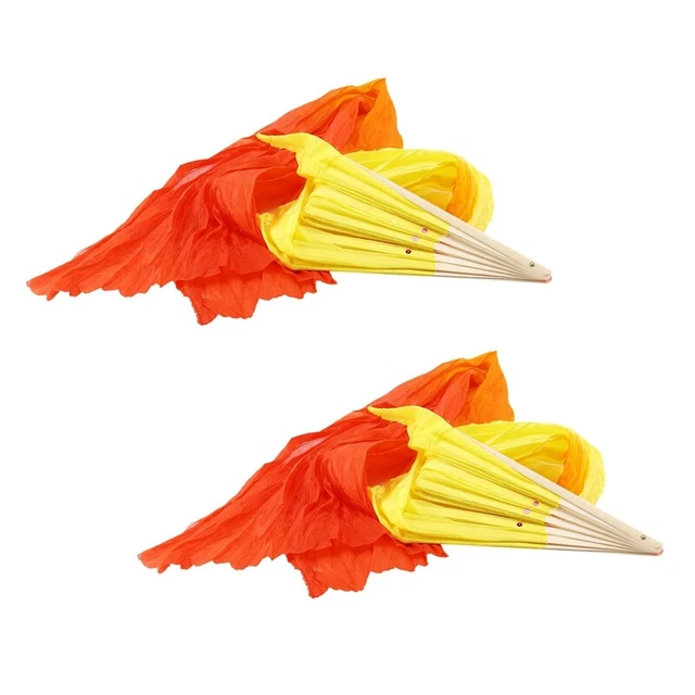 2 x bella seta tre colori sfumature fiamma danza scomparti pieghe mano scomparti bambù D7J2
