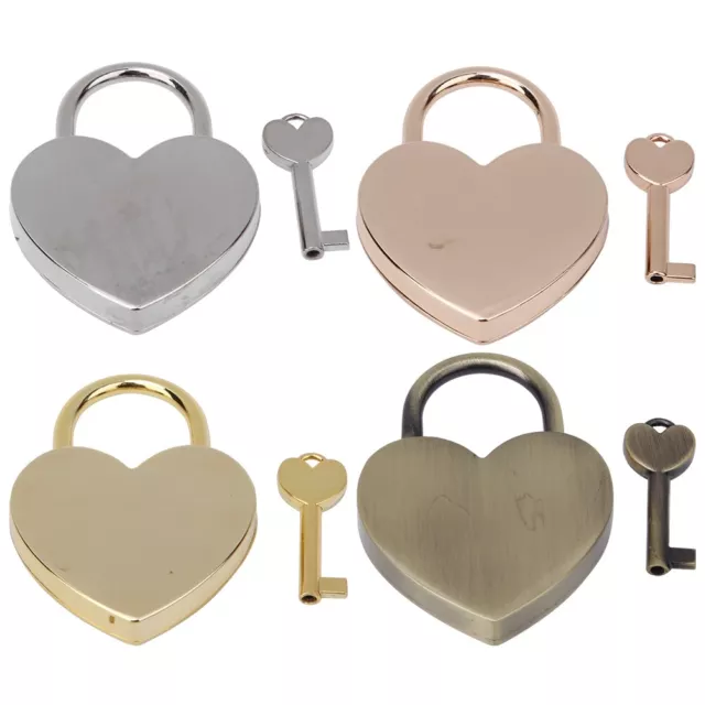 1 Set High Quality Metal Vintage Heart Shaped Lock Padlock with Key 45x59mm