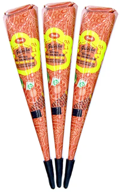 3x Golecha Henna Tattoo Paste Kegel Cones (Orange) ohne Chemie, No P.P.D (75g)