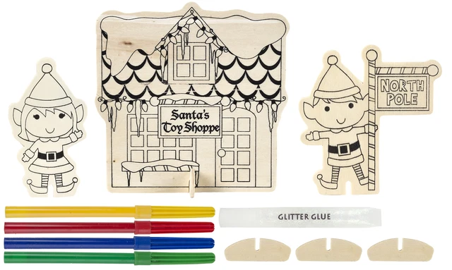 Darice, Christmas Wood Scene Set ELF DWO