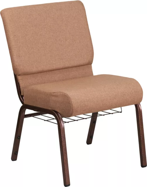 10 PACK 21'' Wide Caramel Fabric Church Chair with Book Rack & Copper Vein Frame