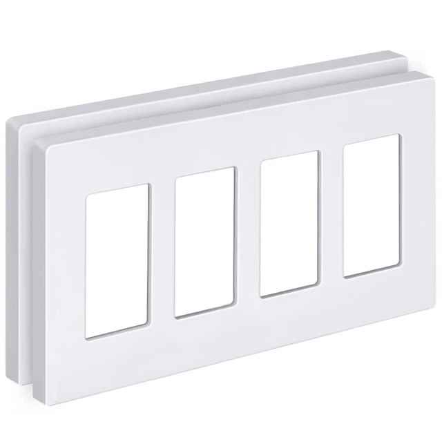 [2 Pack] 4-Gang Screwless Wall Plate, USWP6 Snow White Series, Decora...