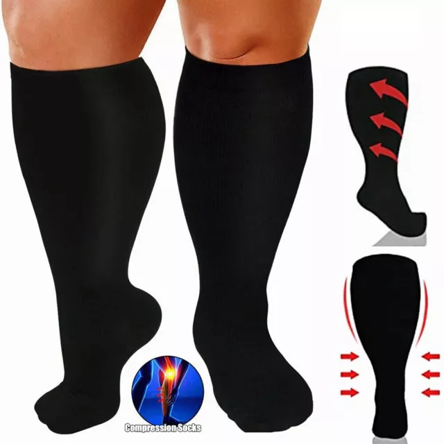 S M L XL 2XL 3XL 4XL Wide Calf Plus Size Compression Socks Women Men 15-20mmHg