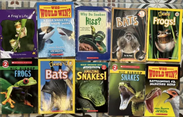 Lot of 10 childrens  leveled readers nonfiction books bats snakes frogs New EUC