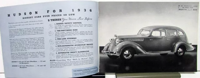 1936 Hudson Sixes & Eights Coupe Brougham Sedan Convertible Sales Brochure Orig 2