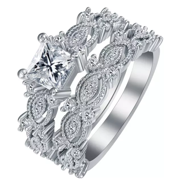 Torreya Bridal Set Princess Cz Womens Engagement Ring Band Ginger Lyne Collec...