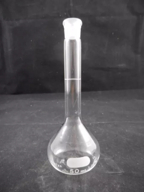 PYREX Glass Class A 50mL TC ±0.05 Volumetric Flask Stopper Size #9 5644-50