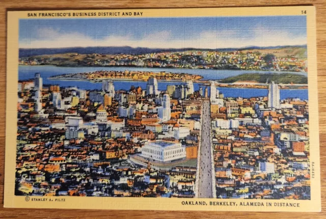 Aerial View Business District San Francisco California CA Postcard PC 1950s