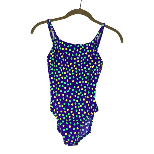 Vintage Swimsuit Girls Teen XS/S 90s One Piece Lace Up Back Colorful Polka Dots