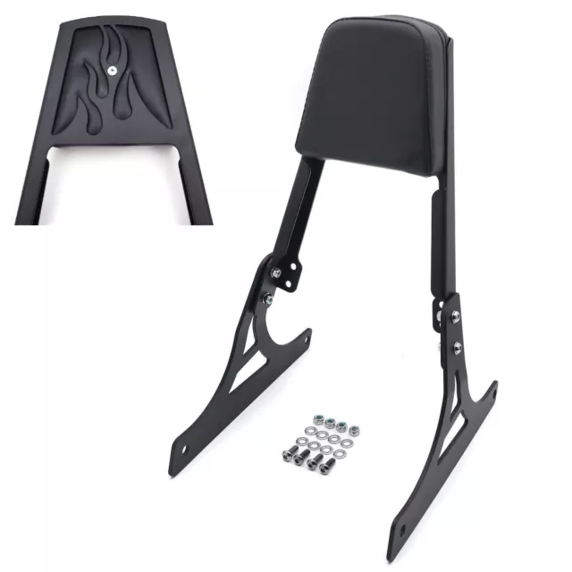 Black Flame Backrest Sissy Bar With Leather Pad For Harley Softail Flstc Flstf